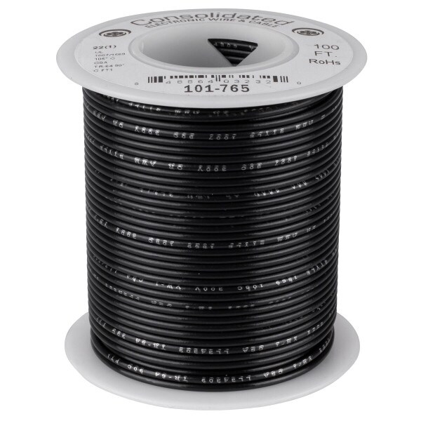 Main product image for Consolidated 22 AWG Black Solid Hook-Up Wire 100 ft. 101-765